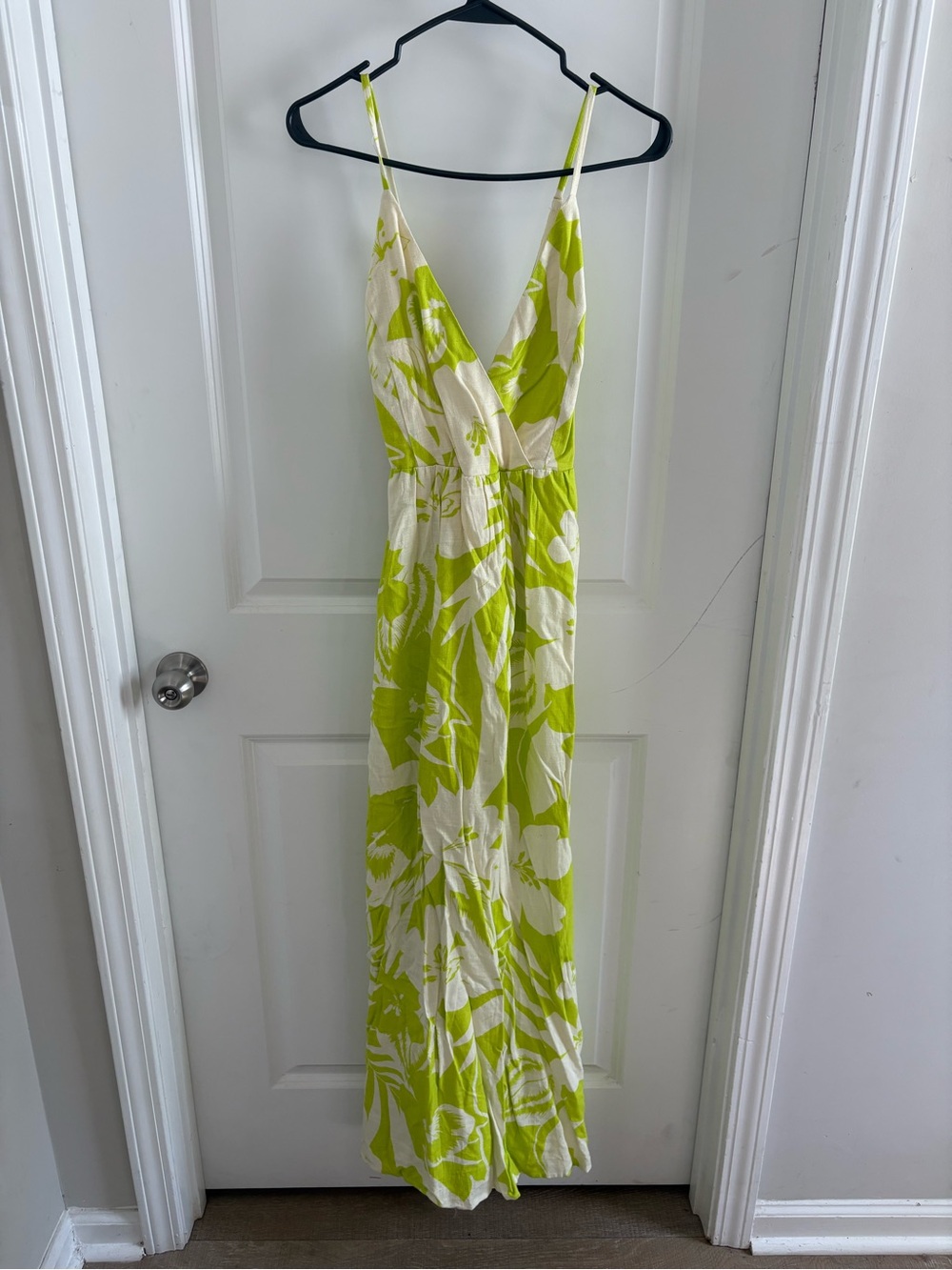 Lime Green Floral V-Neck Maxi Dress
